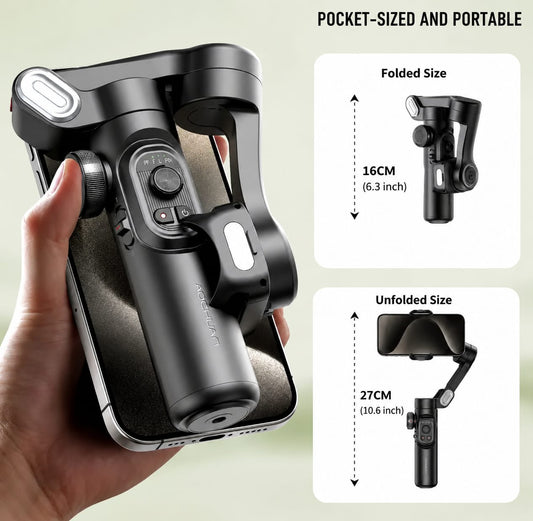 AI 3-Axis Smartphone Gimbal Stabilizer with Auto Face Tracking, Extension Pole & Tripod