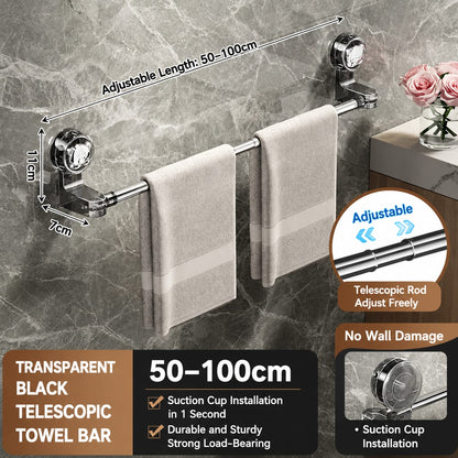 Adjustable Suction Cup Towel Bar, No-Drill Stainless Steel Towel Rack, Extendable 30–130 cm, Heavy-Duty Wall-Mounted Towel Holder for Bathroom & Kitchen