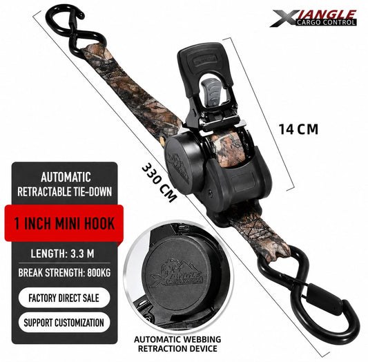 3.3M Automatic Retractable Ratchet Tie Down Straps – 800KG Heavy Duty Cargo Lashing Strap with Double S-Hooks for Motorcycle, ATV, Bicycle & Truck Cargo